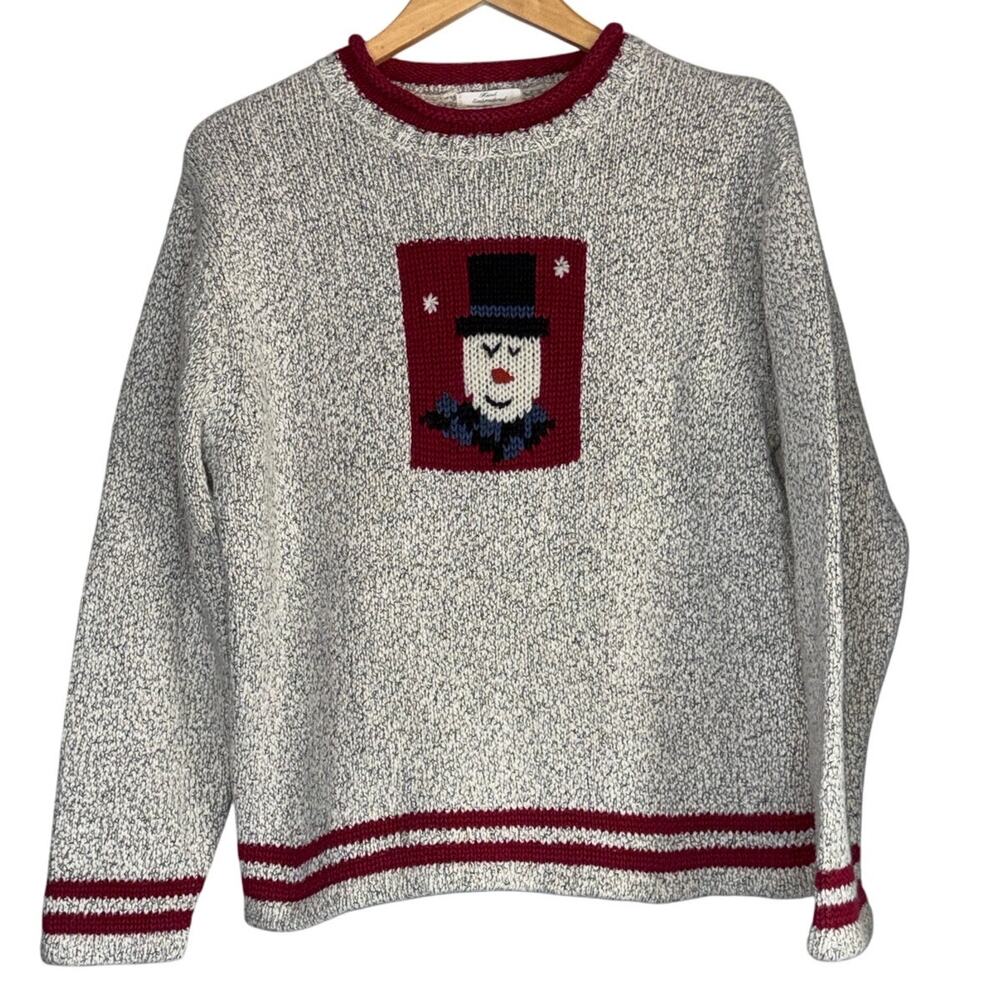 Vintage Hand Embroidered Ramie Christmas Holiday Sweater Cardigan Womens Large